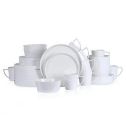 Madeline Collection 32-Piece White Bone China Round Dinnerware Set (Service for 8) by STONE LAIN