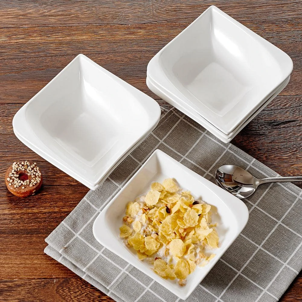 Series Cloris 6-Piece Cereal Bowls 5.5 in. Ivory White Porcelain Ceramic Square Breakfast (Service Set for 6) by vancasso 7 Series Cloris 6-Piece Cereal Bowls 5.5 in. Ivory White Porcelain Ceramic Square Breakfast (Service Set for 6) by vancasso - Image 5