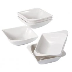 Series Cloris 6-Piece Cereal Bowls 5.5 in. Ivory White Porcelain Ceramic Square Breakfast (Service Set for 6) by vancasso