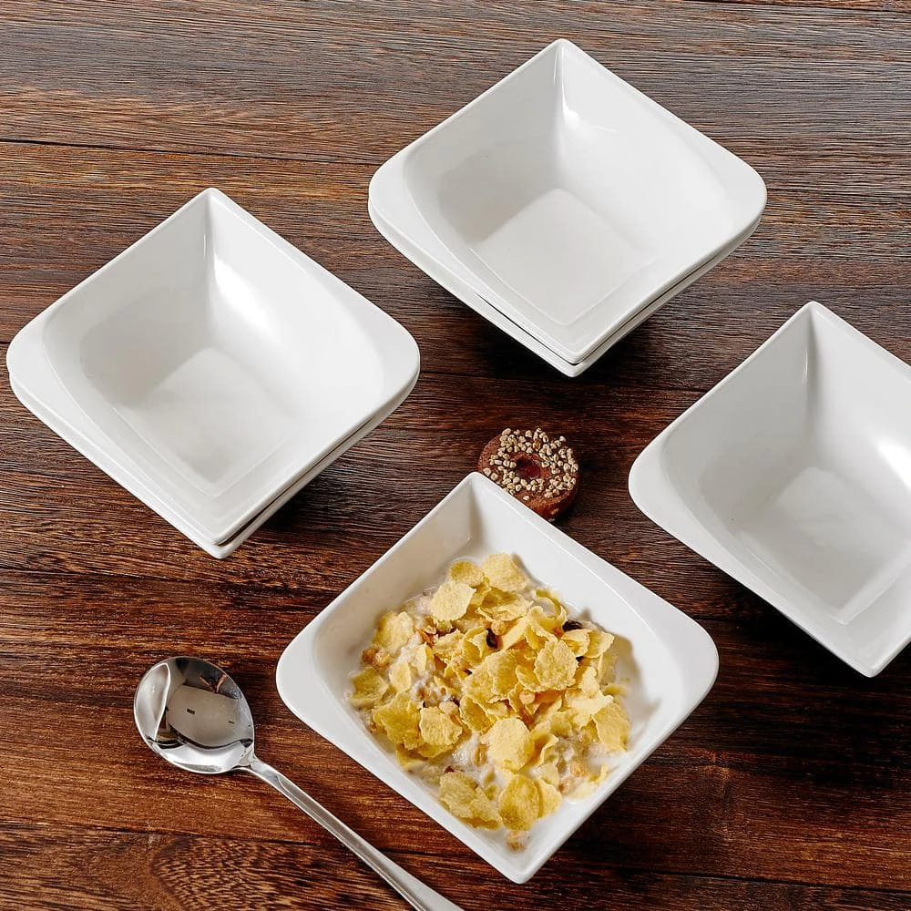 Series Cloris 6-Piece Cereal Bowls 5.5 in. Ivory White Porcelain Ceramic Square Breakfast (Service Set for 6) by vancasso 9 Series Cloris 6-Piece Cereal Bowls 5.5 in. Ivory White Porcelain Ceramic Square Breakfast (Service Set for 6) by vancasso - Image 7