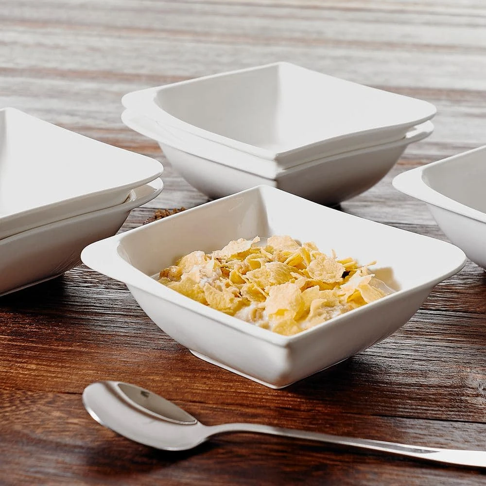 Series Cloris 6-Piece Cereal Bowls 5.5 in. Ivory White Porcelain Ceramic Square Breakfast (Service Set for 6) by vancasso 4 Series Cloris 6-Piece Cereal Bowls 5.5 in. Ivory White Porcelain Ceramic Square Breakfast (Service Set for 6) by vancasso - Image 2