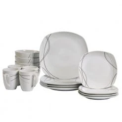 Alec 16-Piece Casual White with Black Design Ceramic Dinnerware Set (Service for 4) by Tabletops Gallery