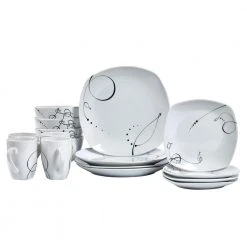 16-Piece Casual White with Pattern Ceramic Dinnerware Set (Service for 4) by Tabletops Gallery
