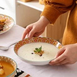 Mandala 24 fl. oz. Yellow Porcelain Soup Plate (Set of 4) by vancasso -Dinnerware Shop yellow vancasso bowls vc mandala y stp 4f 1000