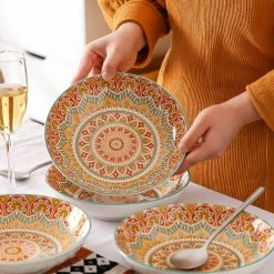 Mandala 24 fl. oz. Yellow Porcelain Soup Plate (Set of 4) by vancasso -Dinnerware Shop yellow vancasso bowls vc mandala y stp 76 1000