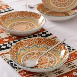 Mandala 24 fl. oz. Yellow Porcelain Soup Plate (Set of 4) by vancasso -Dinnerware Shop yellow vancasso bowls vc mandala y stp fa 1000