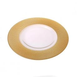 13 in. D Glass Chargers with Gold Border Set of 4 by C T Classic Touch 9 13 in. D Glass Chargers with Gold Border Set of 4 by C T Classic Touch -Dinnerware Shop yellows golds c t classic touch charger plates cg760 4f 1000