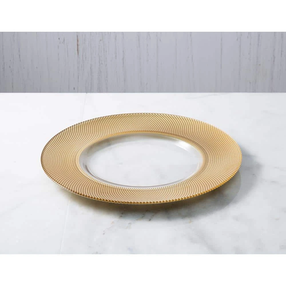 13 in. D Glass Chargers with Gold Border Set of 4 by C T Classic Touch 4 13 in. D Glass Chargers with Gold Border Set of 4 by C T Classic Touch - Image 2